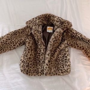 Girls size 4 faux fur leopard coat